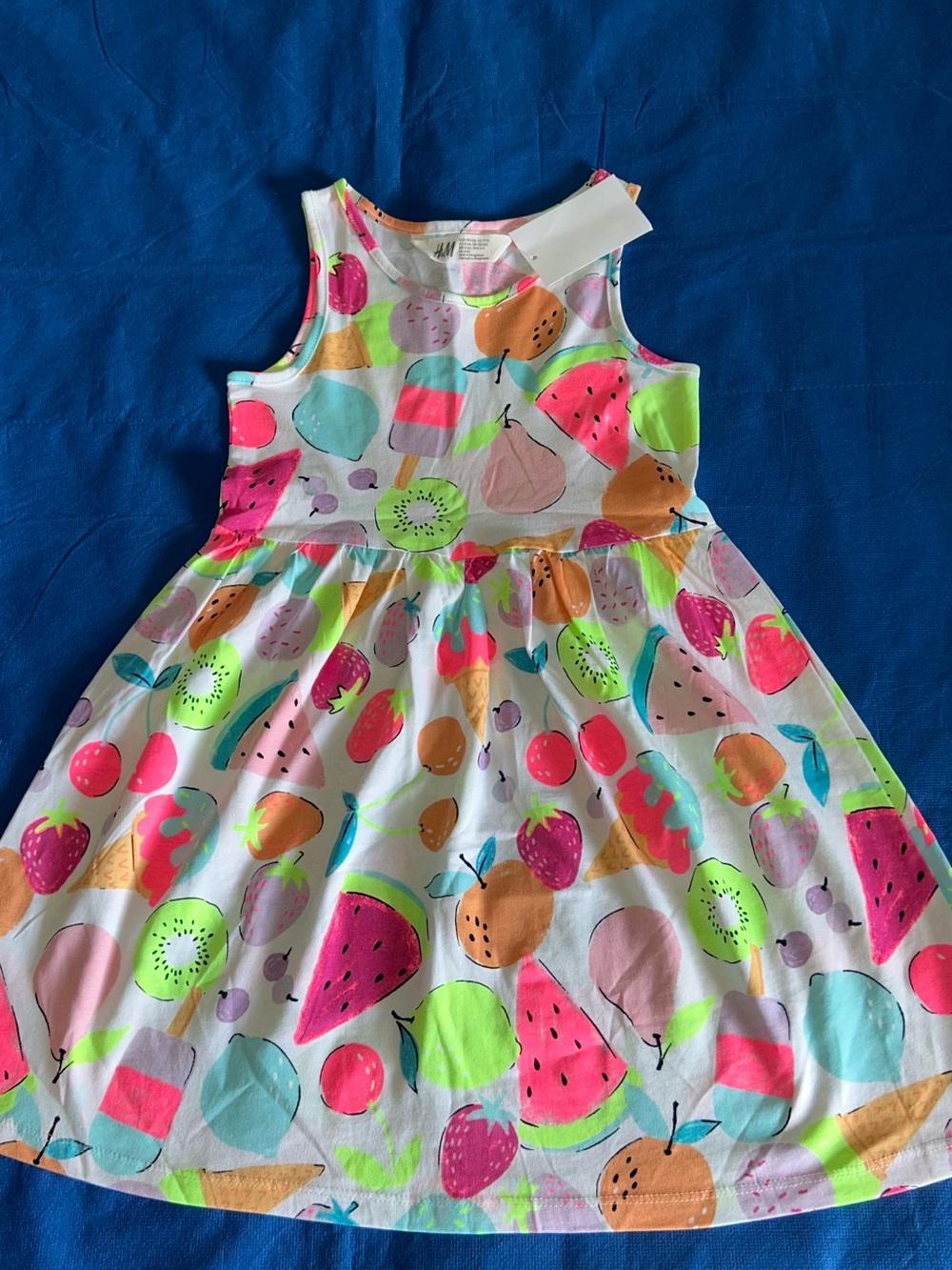 H&M White Tank Dress with Neon Fruit Print size 5-6